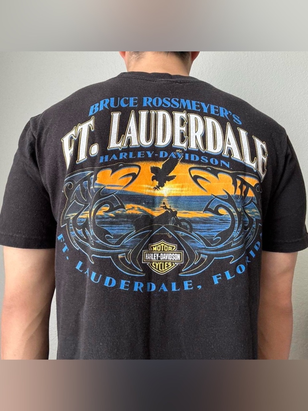 Vintage 2000s Harley-Davidson Ft. Lauderdale Graphics Black Tee Shirt Y2K
